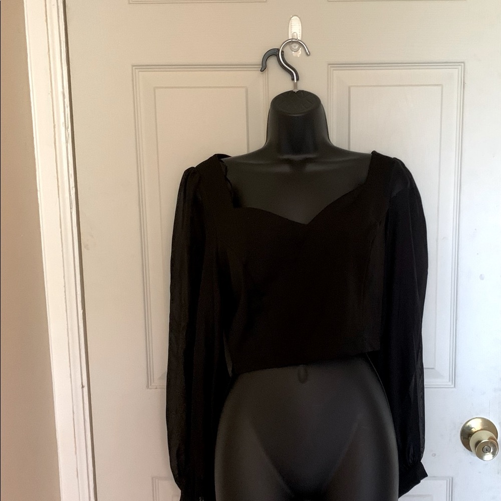 Black Crop top mesh sleeves